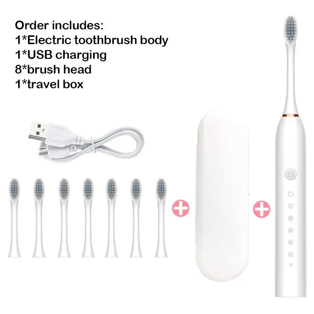 Sonic Electric Toothbrush Adult Smart Timing Tooth Brush Teeth Clean Whitening Fast USB Rechargeable Toothbrush Replacement Head