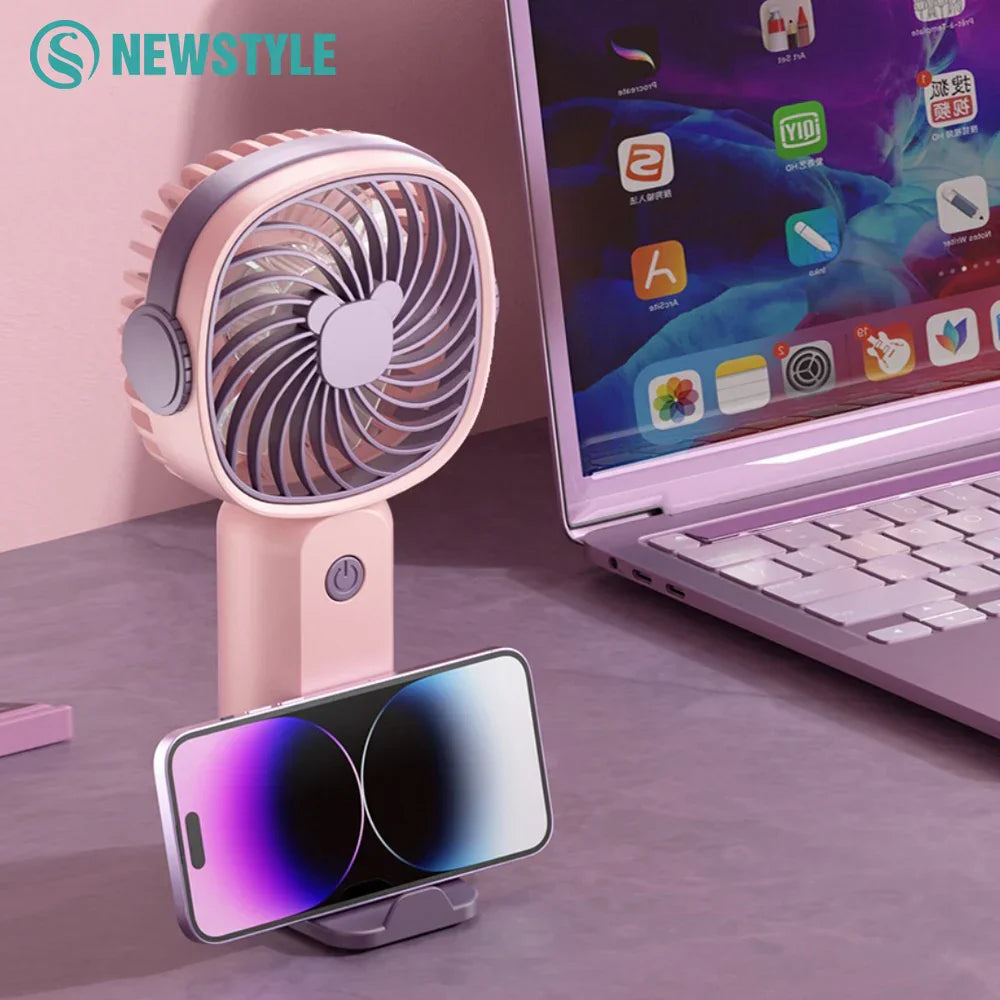Portable Mini Fan USB Outdoor Handheld Fan with Desktop Phone Holder 3Wind Adjustments Long Working Life Multi-function Mini Fan