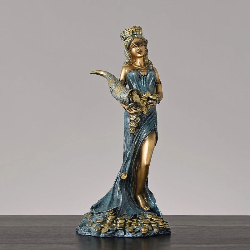 33.5cm/13Inches Greek Wealth Goddess Fortuna Figurine Plouto Lucky Fortune Sculpture Home Office Decor Gift Mythological Figure