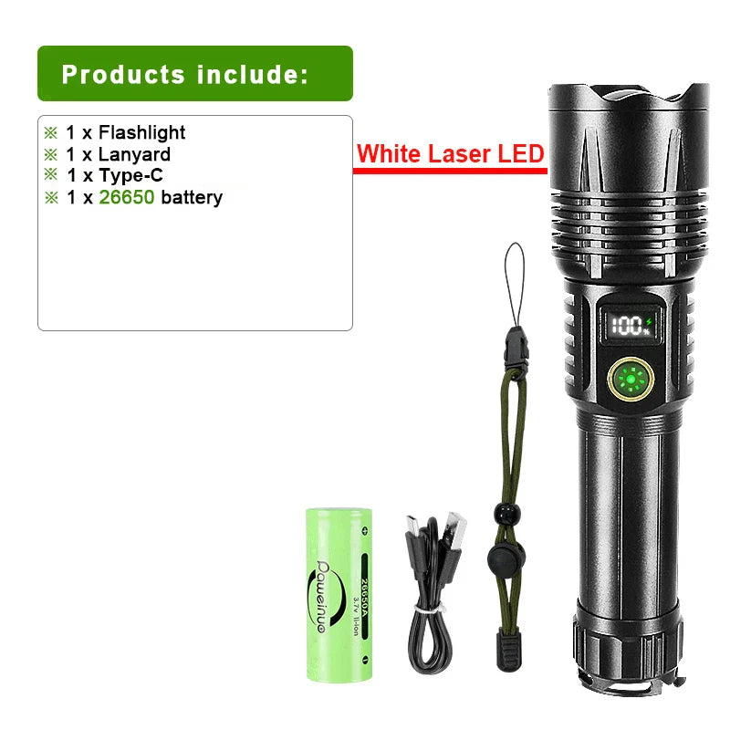 P90 800W High Power LED Flashlight 3000M Long Range Torch Outdoor Tactical Ultra Powerful LED Flashlights Zoomable Camping Hand Lamp