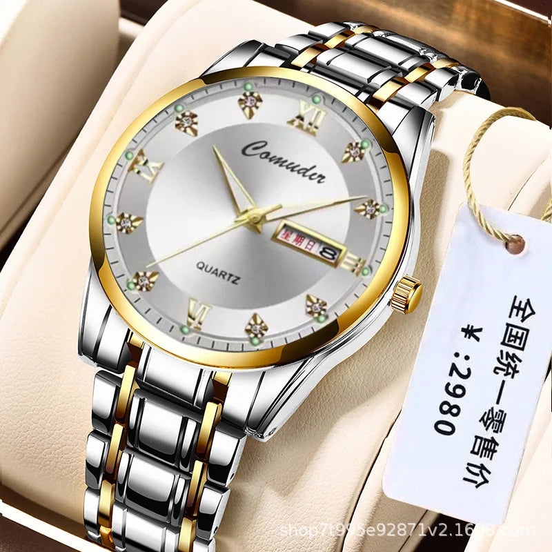 New Watch Men's Double Calendar Waterproof Quartz Watch Luminous Business Tiktok Luxury Watch Men Quartz Roman Numeral