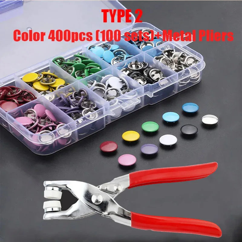 50/100 Metal Prong Snap Button Hollow Press Prong Fastener Studs with Pliers Tool Set Kits for Clothes Garment Sewing Bags Shoes