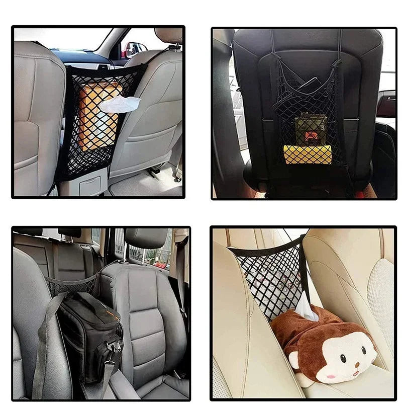 Car Storage Net Bag Multifunction Between Seats Car Divider Pet Barrier Stretchable Elastic Mesh Bag Organizer Auto Accessories