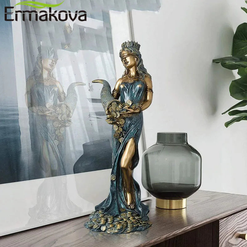 33.5cm/13Inches Greek Wealth Goddess Fortuna Figurine Plouto Lucky Fortune Sculpture Home Office Decor Gift Mythological Figure