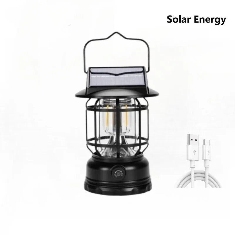 2-in-1 Portable Solar Camping Lantern LED Hanging Light USB Charging for Tent Hiking Emergencies Function Lamps