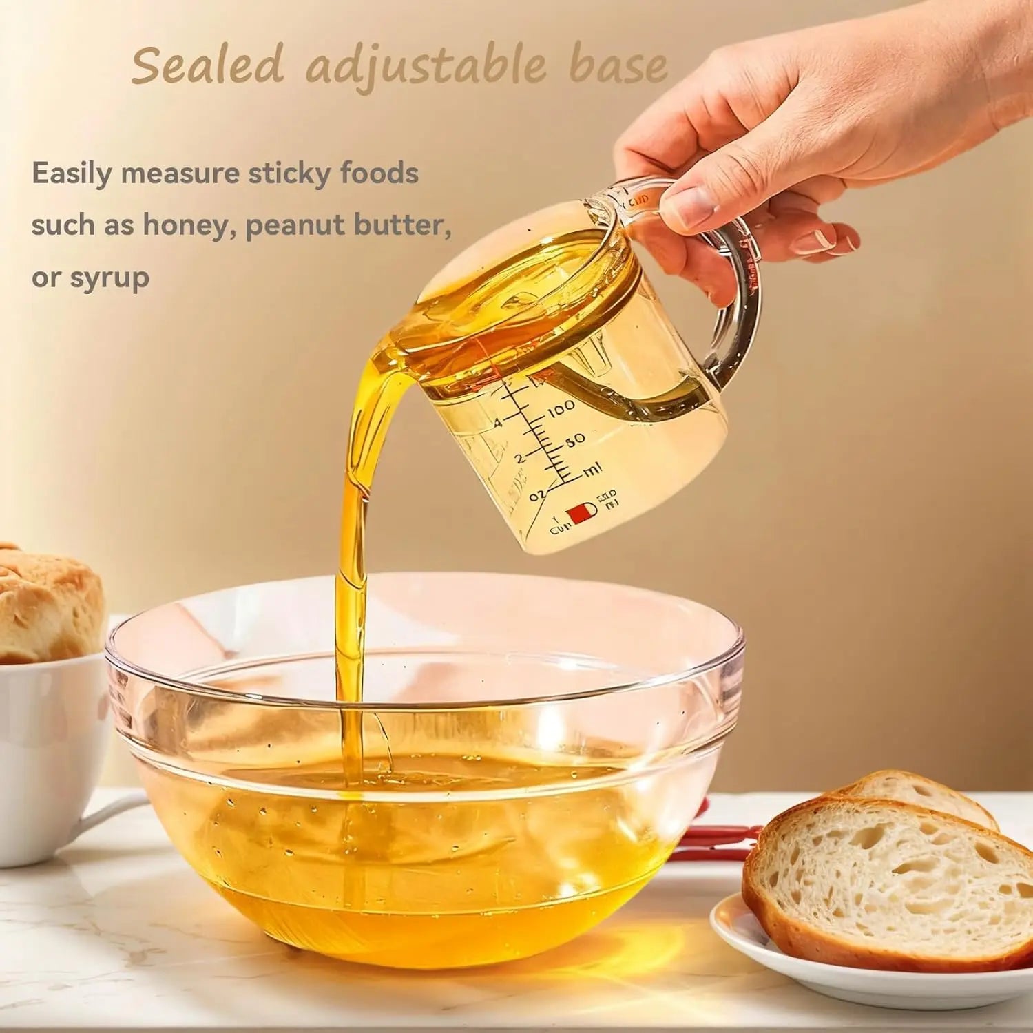 4-IN-1 Measuring Cup Adjustable MultiFunctional Measuring Cup with Scraper-Style Seal Base Kitchen Cube Cups Tools for Cooking