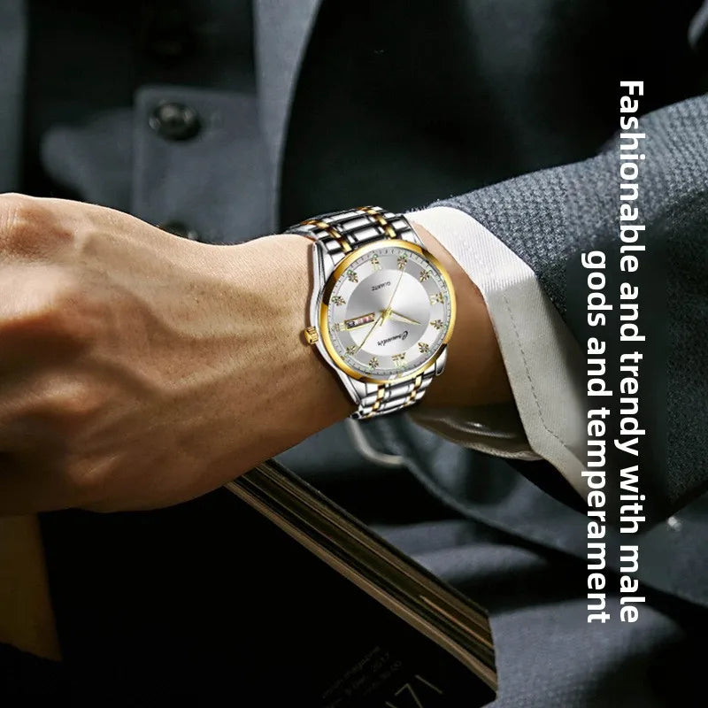 New Watch Men's Double Calendar Waterproof Quartz Watch Luminous Business Tiktok Luxury Watch Men Quartz Roman Numeral