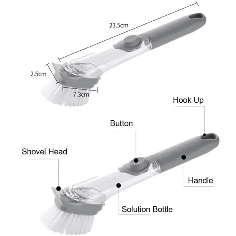 2 in 1 Refillable Kitchen Brush Long Handle Detachable Soap Dispenser Scrubber for Pots Dishes Sink Non Scratch Eco Friendly