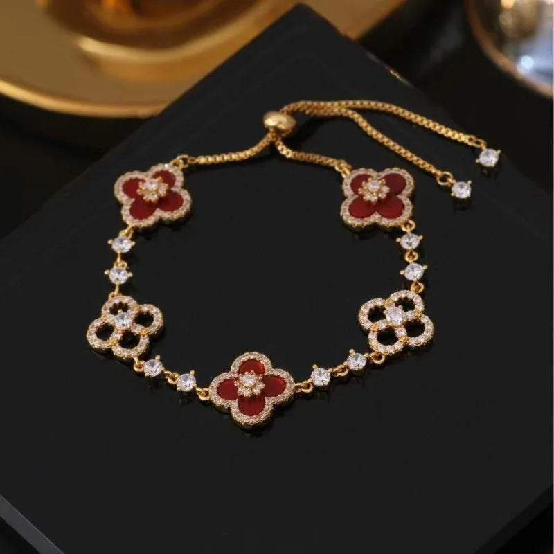 Shell Stone Crystal Four Leaf Bracelet Flower Shaped Handmade Light Luxury Cherry Blossom Pink Imitation Beinu Lucky Hand Chain