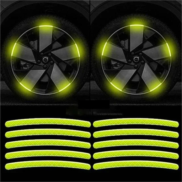 20Pcs Wheel Hub Reflective Sticker Rainbow Fluorescence Luminous Stripe Tape Car Motorcycle Decal Night Driving Safety Accessory