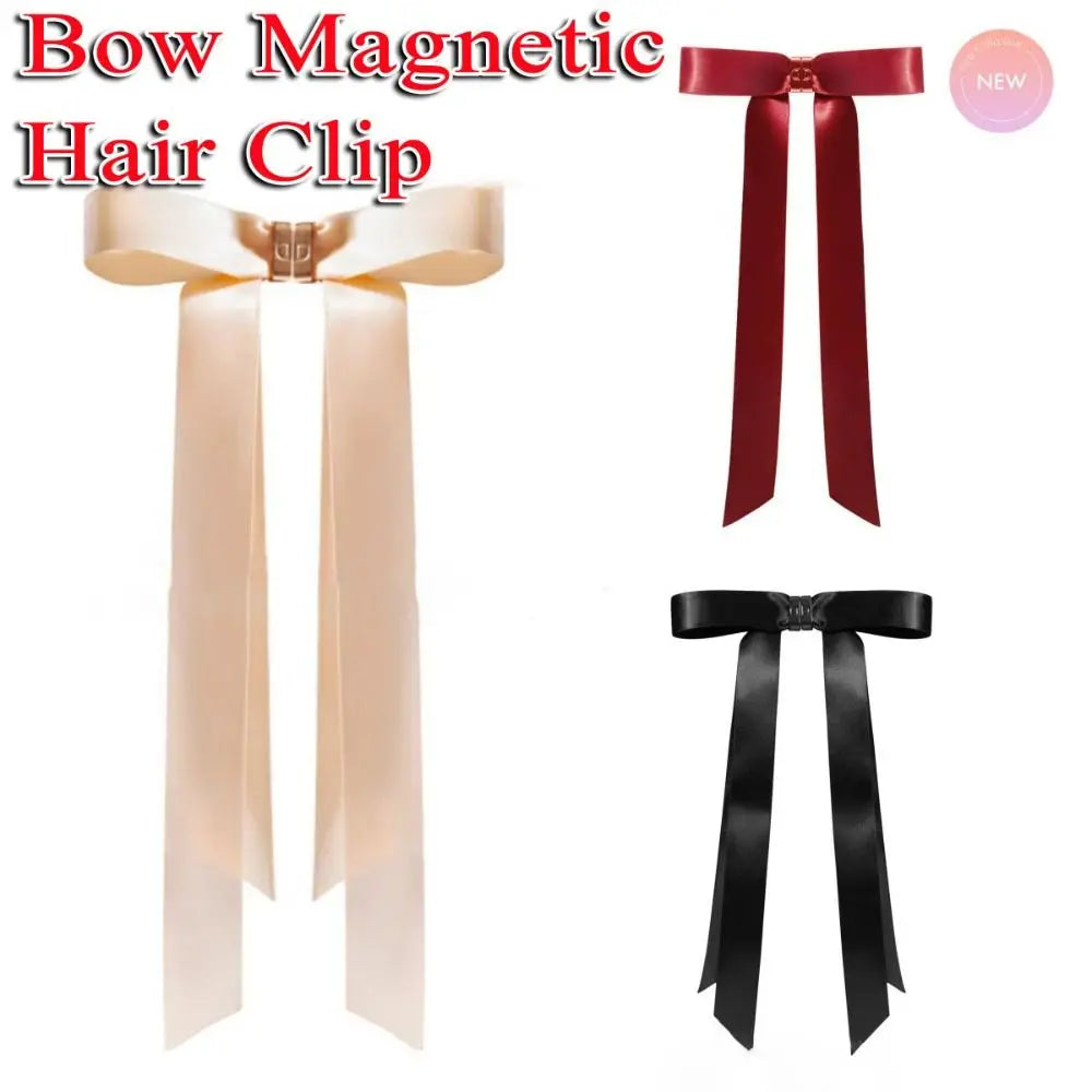 1/3Pcs Strong Hold Bow Magnetic Hair Clip with Long Ribbons No Crease Flat Magnetic Hairs Clip Change Hairstyling No Slip