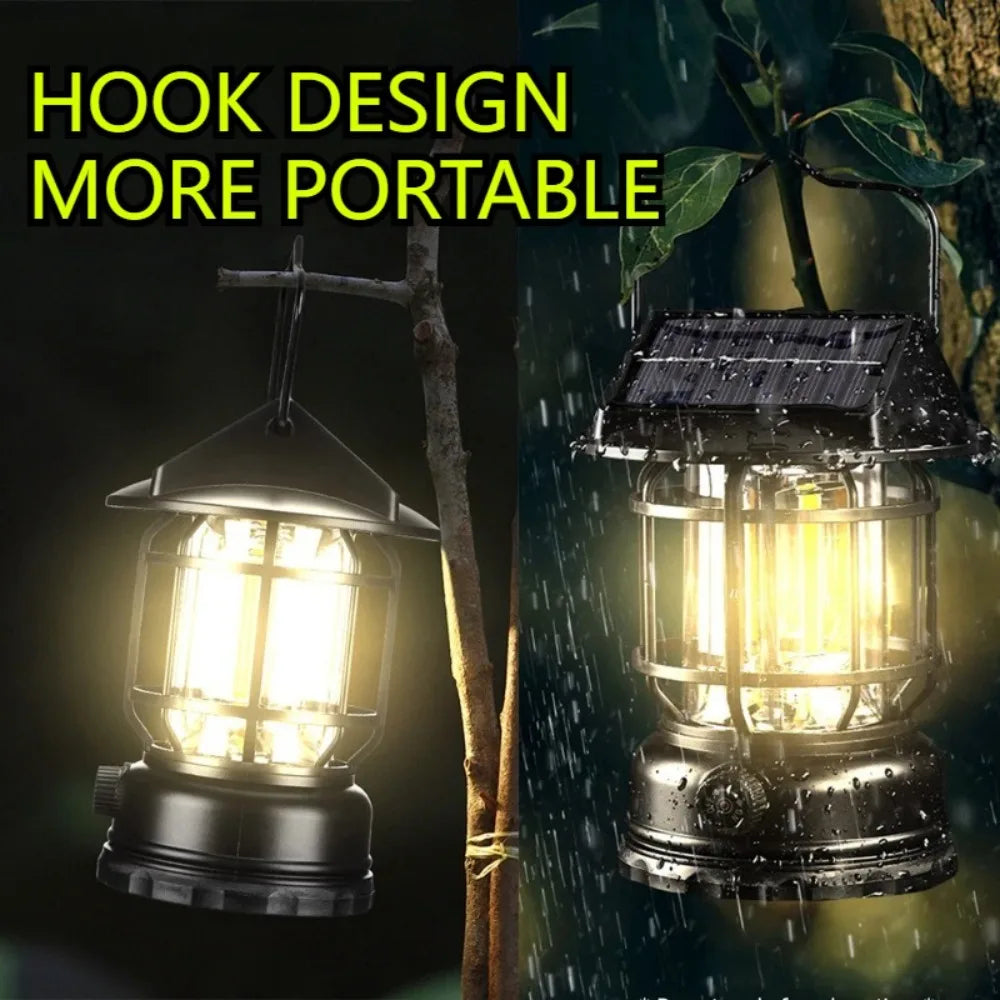 2-in-1 Portable Solar Camping Lantern LED Hanging Light USB Charging for Tent Hiking Emergencies Function Lamps