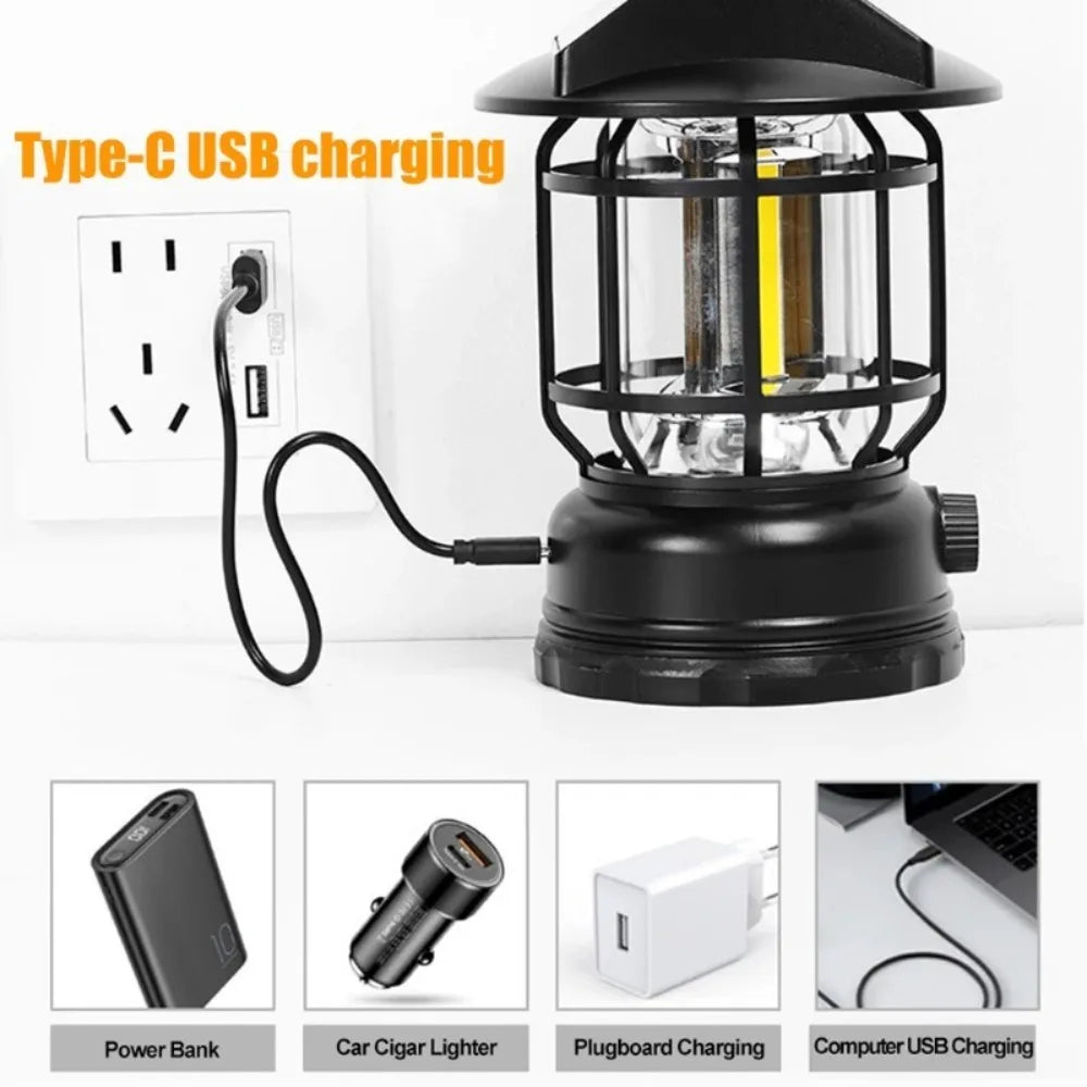 2-in-1 Portable Solar Camping Lantern LED Hanging Light USB Charging for Tent Hiking Emergencies Function Lamps