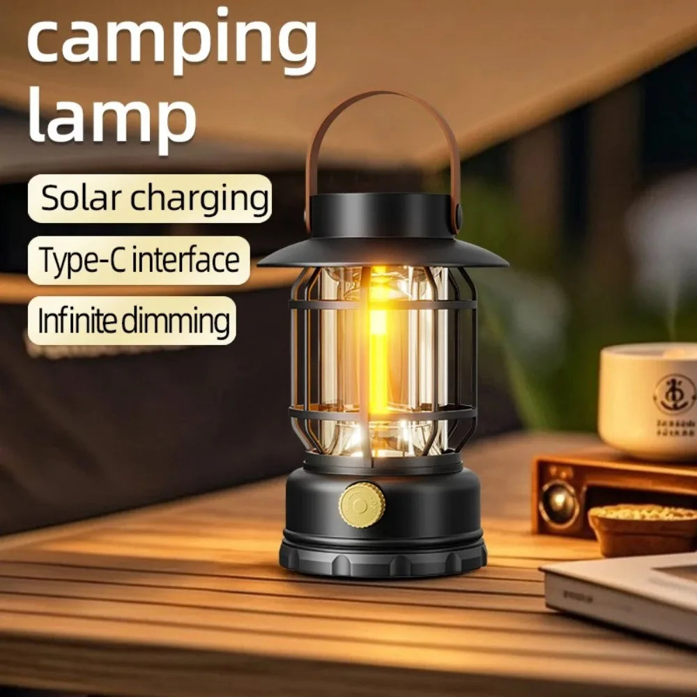 2-in-1 Portable Solar Camping Lantern LED Hanging Light USB Charging for Tent Hiking Emergencies Function Lamps