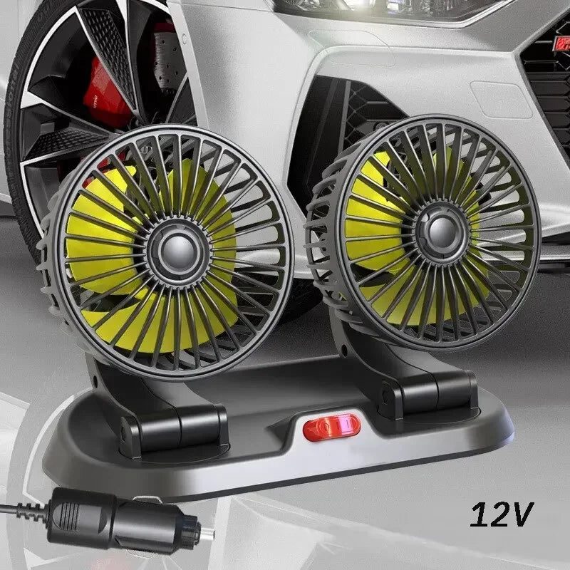 12/24V Portable Car Cooling Fan 5V USB Powered Car Fan Multi-Angle Rotatable With Cigarette Lighter Plug For Car Truck SUV RV
