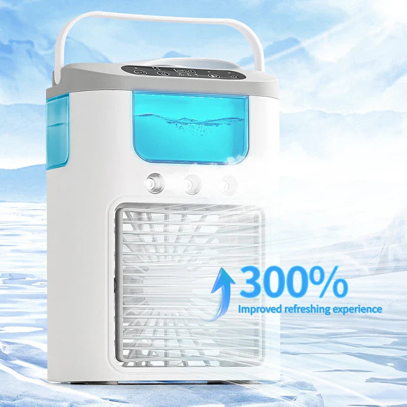 New mini portable three spray household humidifier fan, USB spray fan, LED night light, air cooler, desktop air cooler