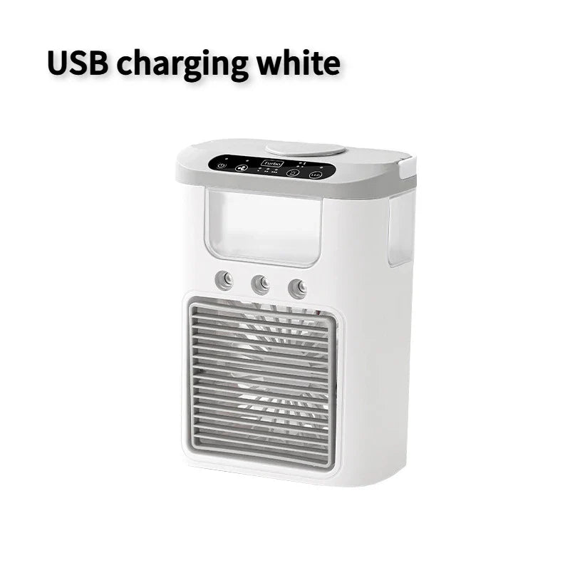 New mini portable three spray household humidifier fan, USB spray fan, LED night light, air cooler, desktop air cooler
