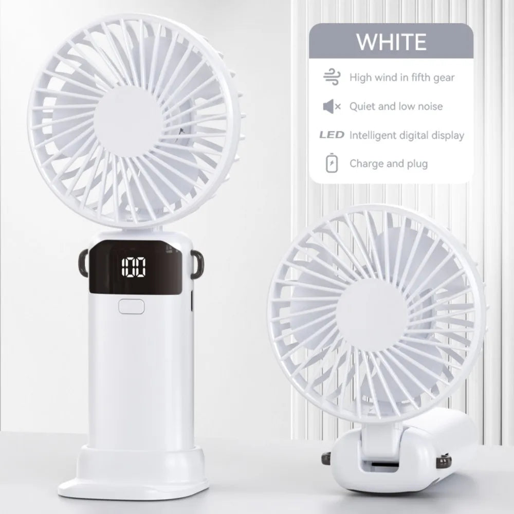 Mini Fan Type-c 1200mAh Rechargeable 90° Fold Cooling Portable Handheld Electric Fan Tudent Dormitory Led Digital Display Fans