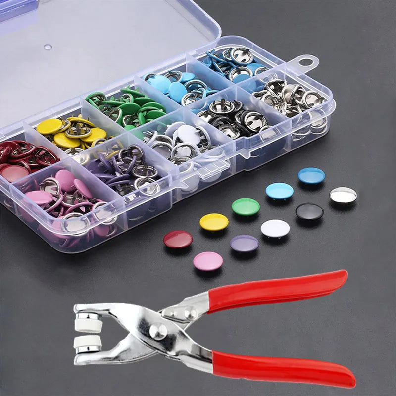 50/100 Metal Prong Snap Button Hollow Press Prong Fastener Studs with Pliers Tool Set Kits for Clothes Garment Sewing Bags Shoes