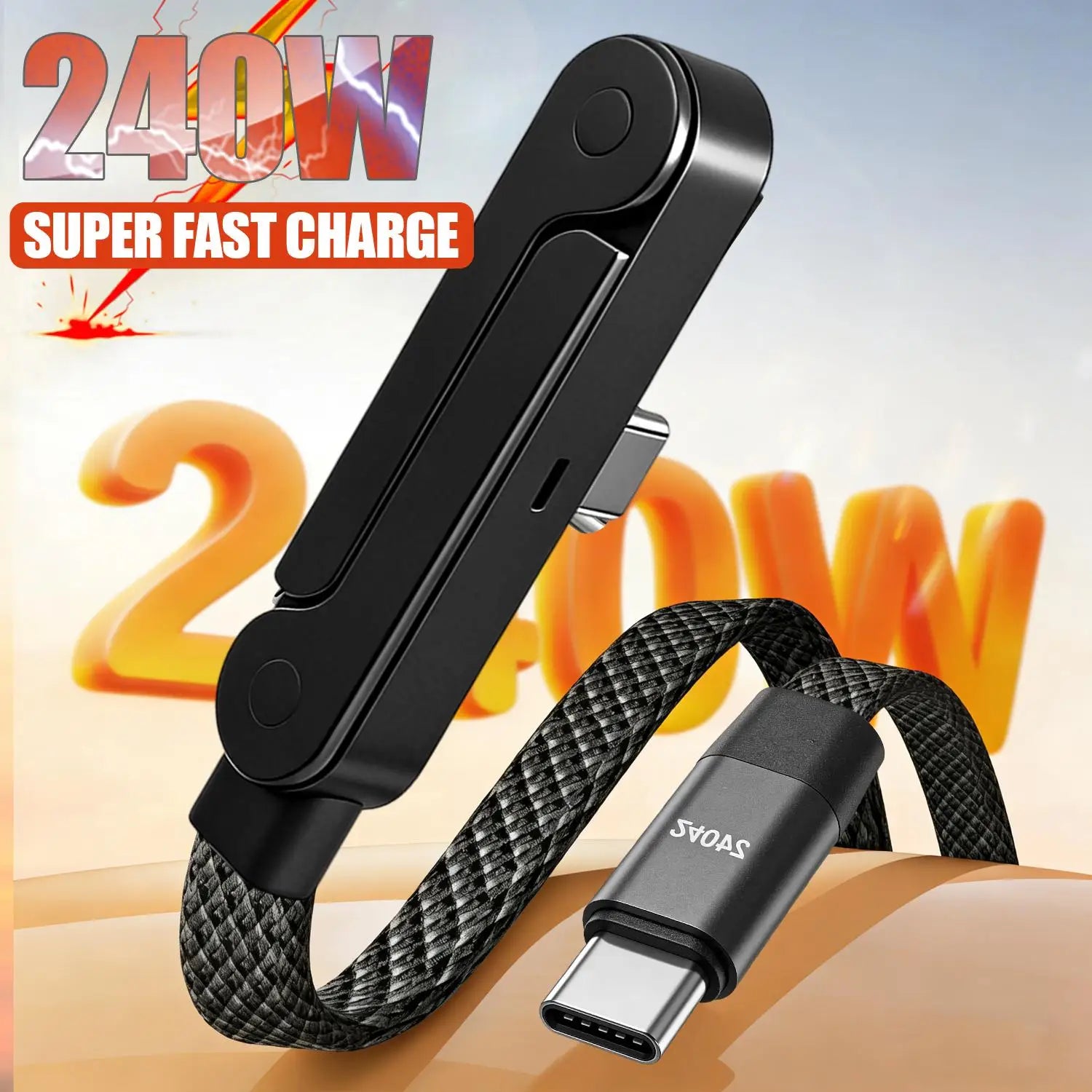 2 in 1 240W Elbow Double Type C Data Cable Mobile Phone Holder Wire For iPhone Samsung Mi USB-C Fast Charging Cord Line