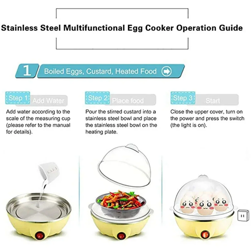 Rapid Egg Cooker: 7 Egg Capacity Electric Egg Cooker for Hard Boiled Eggs, Poached Eggs, Scrambled Eggs Yellow EU Plug-T33C