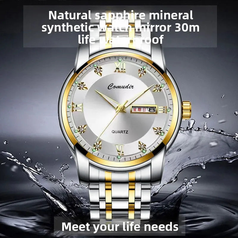 New Watch Men's Double Calendar Waterproof Quartz Watch Luminous Business Tiktok Luxury Watch Men Quartz Roman Numeral