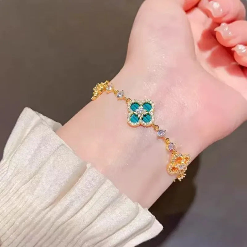 Shell Stone Crystal Four Leaf Bracelet Flower Shaped Handmade Light Luxury Cherry Blossom Pink Imitation Beinu Lucky Hand Chain
