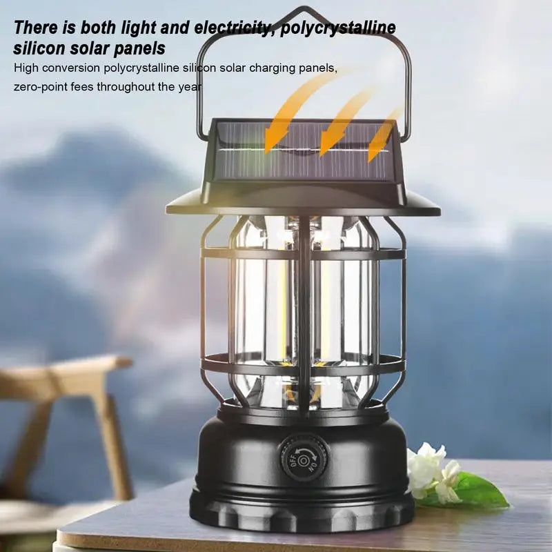 Portable Solar Camping Light Outdoor Waterproof Tent Light Rechargeable Portable Solar Powered Landscape Hiking Flashlight For