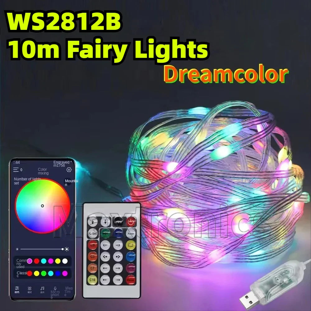 5M Bluetooth 5V WS2812B Fairy Lights Dreamcolor RGBIC Addressable Party Christmas Lights Wedding Decoration Garland LED String