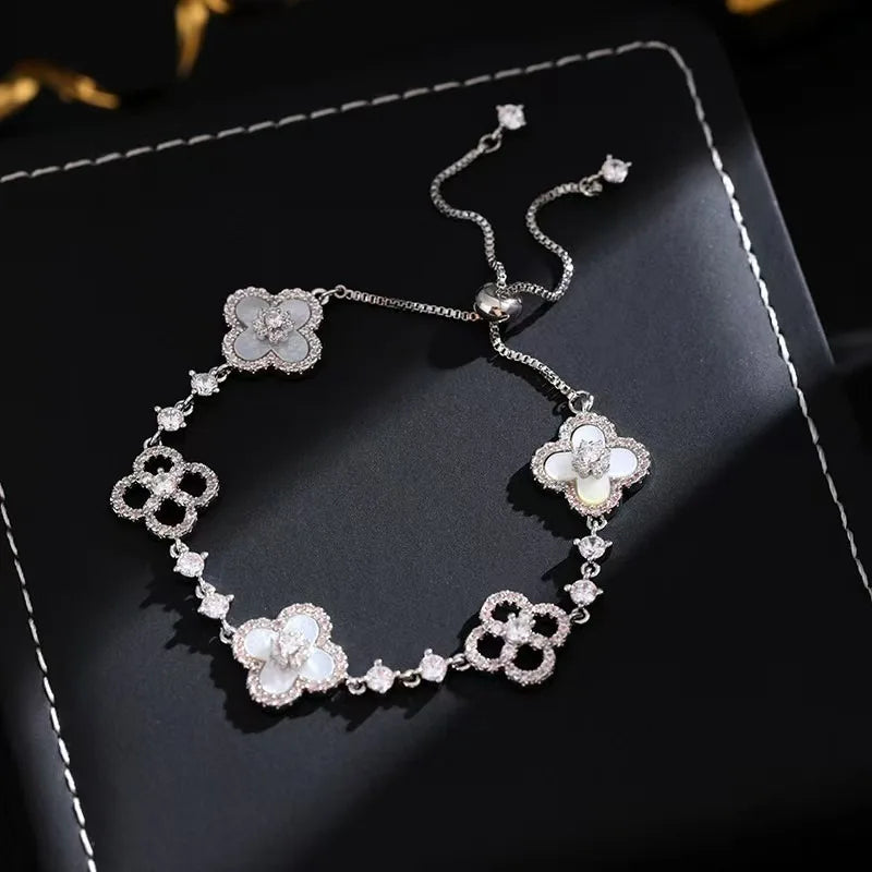 Shell Stone Crystal Four Leaf Bracelet Flower Shaped Handmade Light Luxury Cherry Blossom Pink Imitation Beinu Lucky Hand Chain