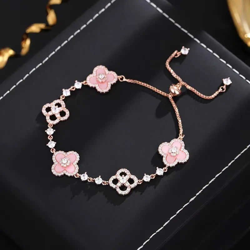 Shell Stone Crystal Four Leaf Bracelet Flower Shaped Handmade Light Luxury Cherry Blossom Pink Imitation Beinu Lucky Hand Chain